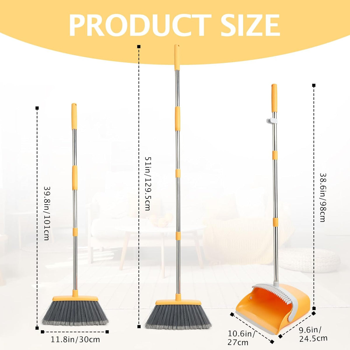 Broom and Dustpan Set, Dustpans with Broom Combo for Home, Heavy Dust Dustpan and Broom Combo, Long