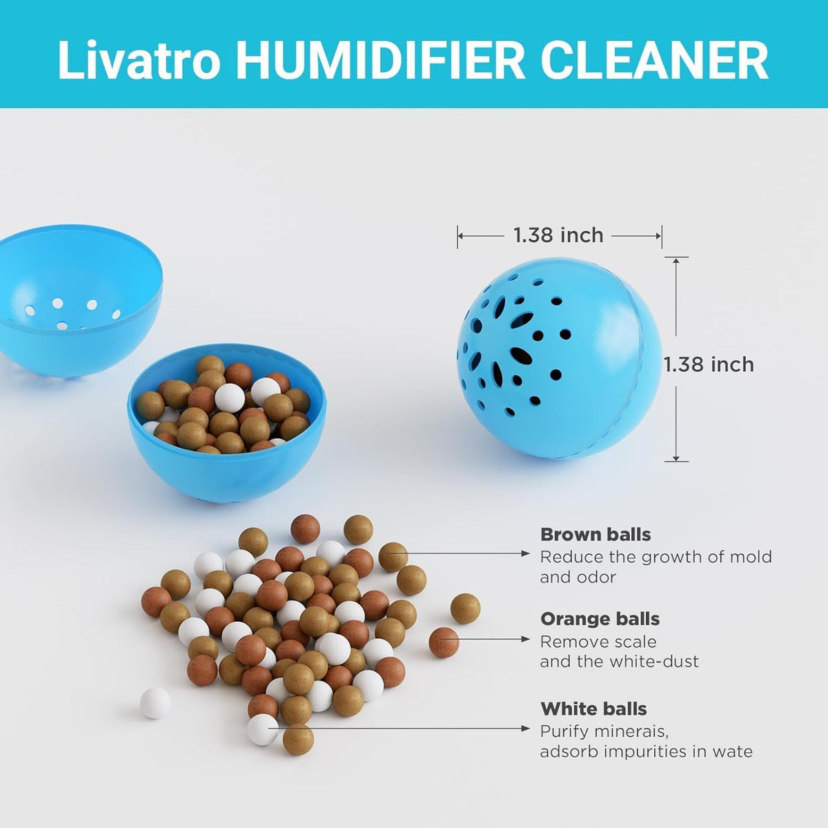 Humidifier Cleaning Ball ??Fights Mold & Odor, Prevents Hard Water Build-Up, Eliminates White Dust