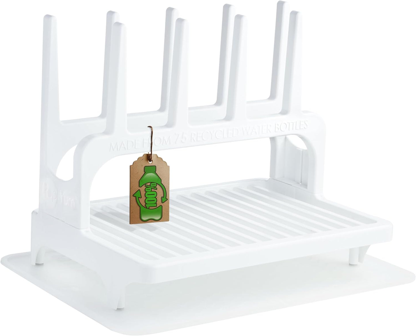 PopYum Glacier White Space Saving Drying Rack from 100% Recycled Bottles with Clear Frosted
