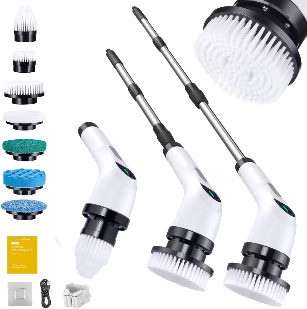 Electric Spin Scrubber for Cleaning - Shower Scrubber with Long Handle and 7 Replaceable Heads - 2