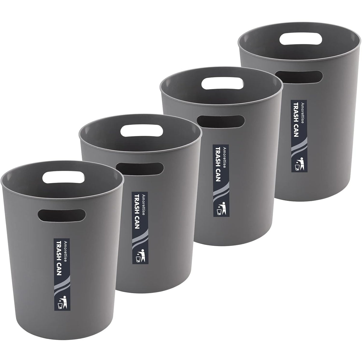 4 Pack Small Trash Can for Bathroom - 3 Gallon/12-Liter Wastebasket, Round Plastic Garbage
