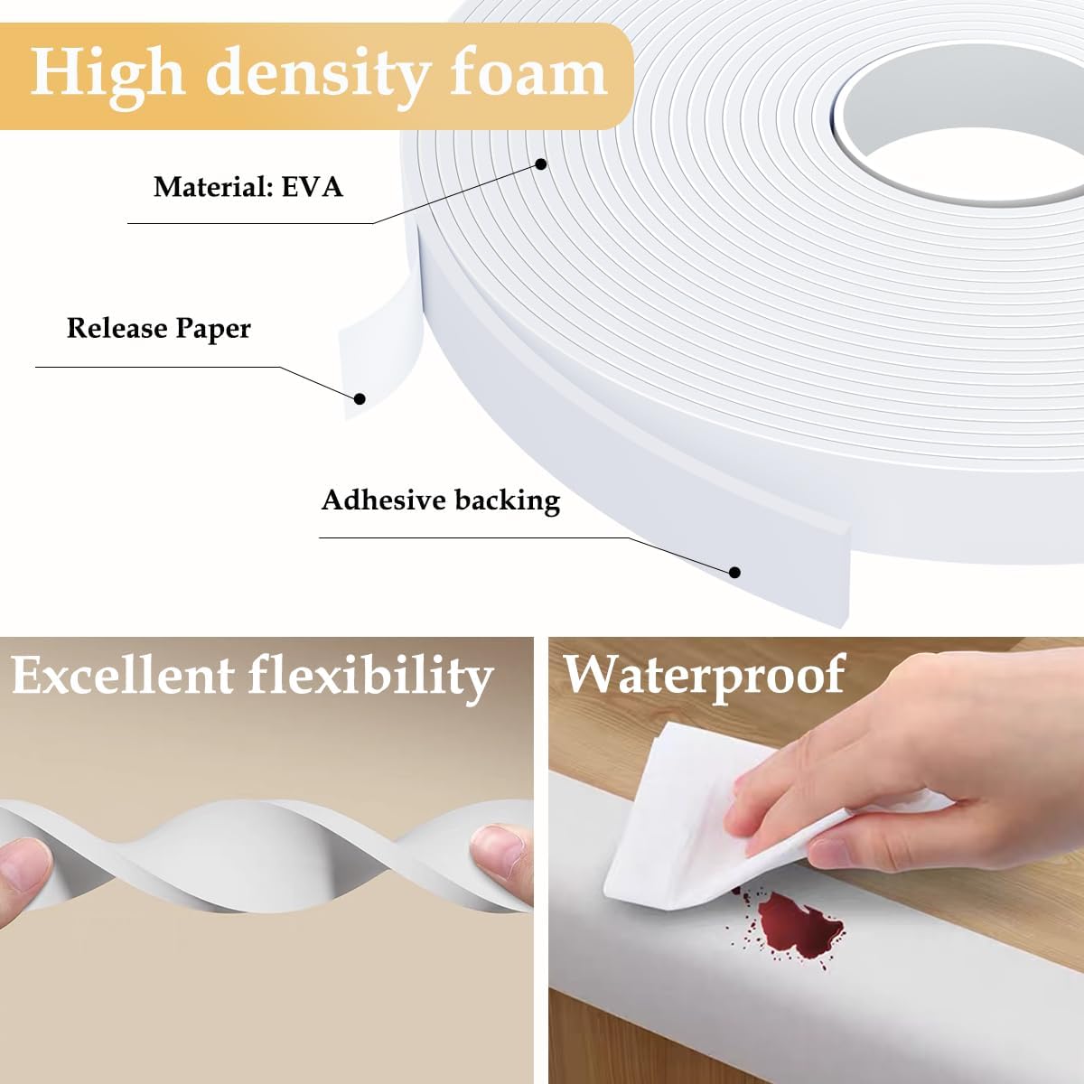 Weather Stripping Door Seal White,Self Adhesive Foam Tape High Density Foam Sealing Strip,Air