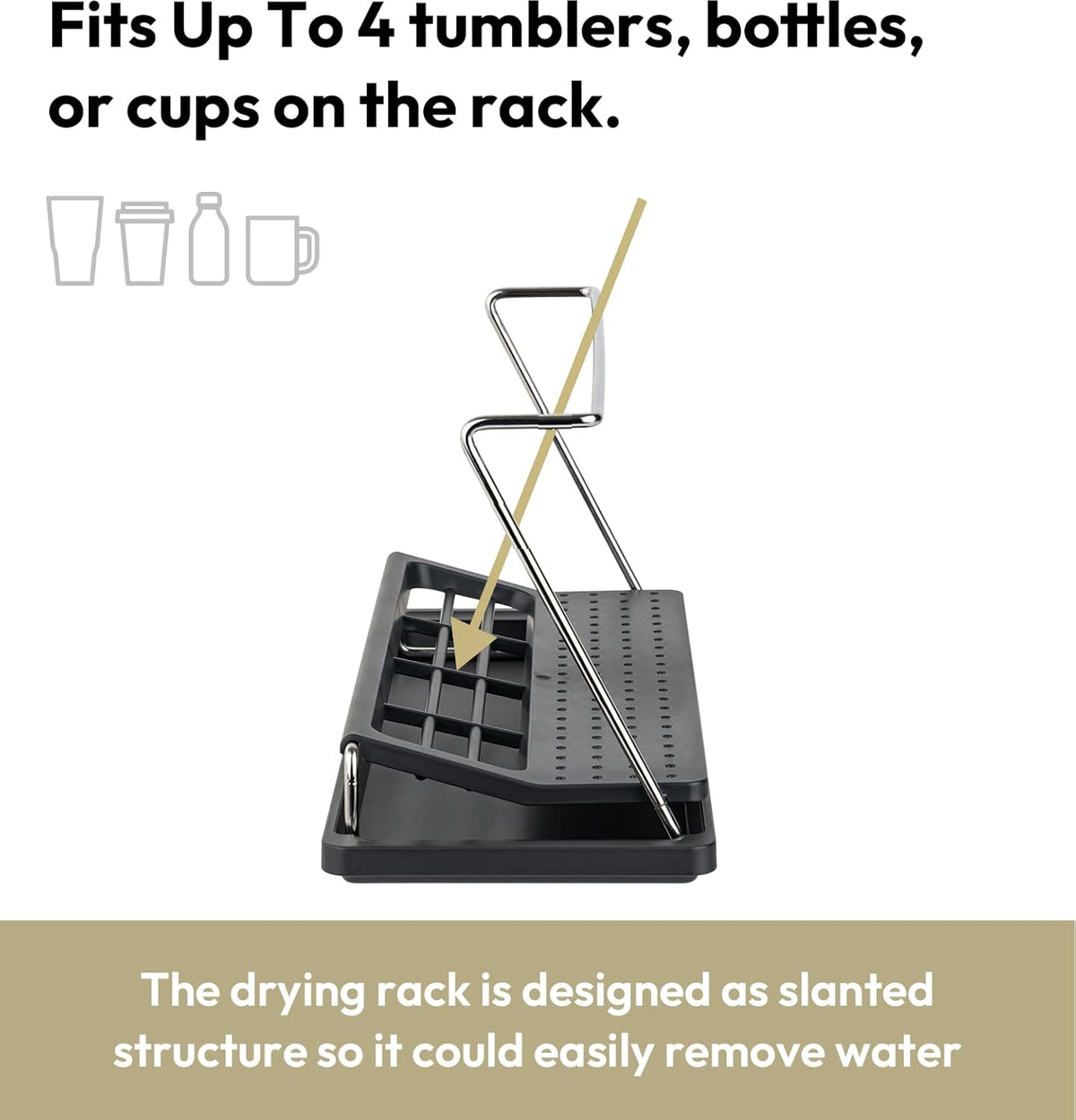 carrotez Bottle Drying Rack, Tumbler Rack with Drain Tray - Narrow and Wide Openings with Various