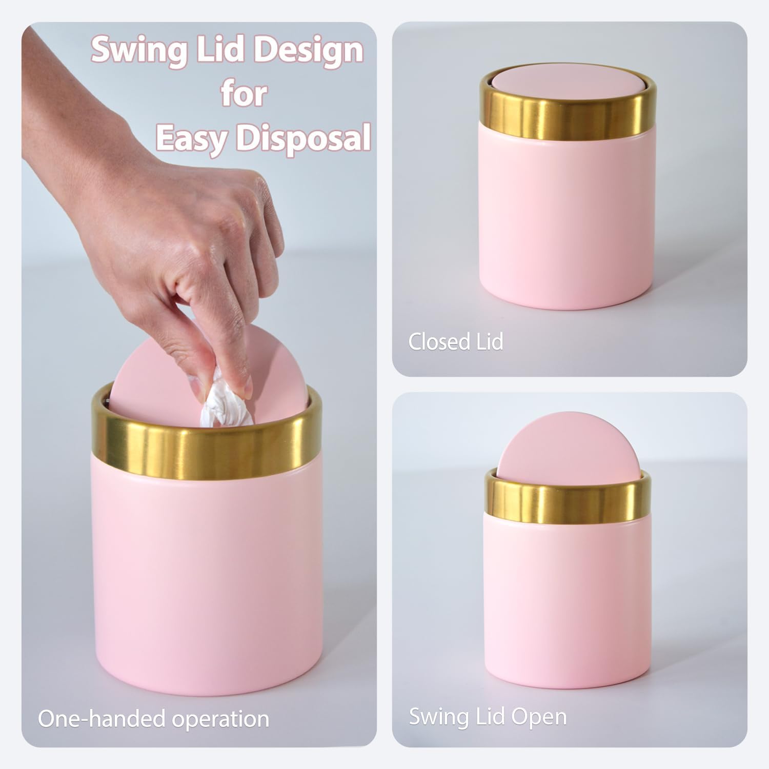 Mini Trash Can with Lid, Metal Small Tiny Mini Trash Bin Can, Mini Countertop Trash Cans for Desk