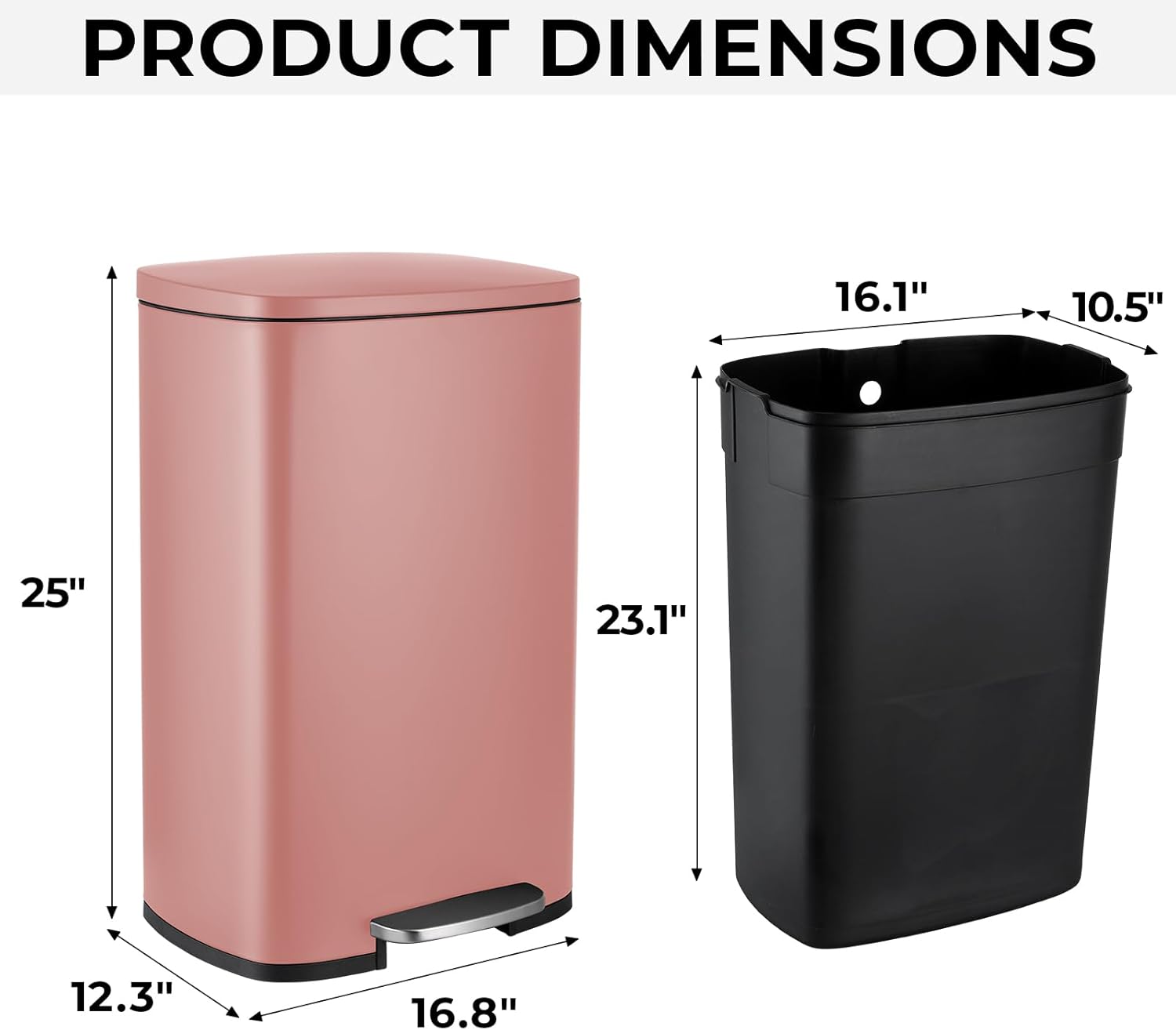 13.2 Gal Kitchen Trash Can, 50L Recycling or Garbage Bin, Brushed Stainless Steel Waste Basket
