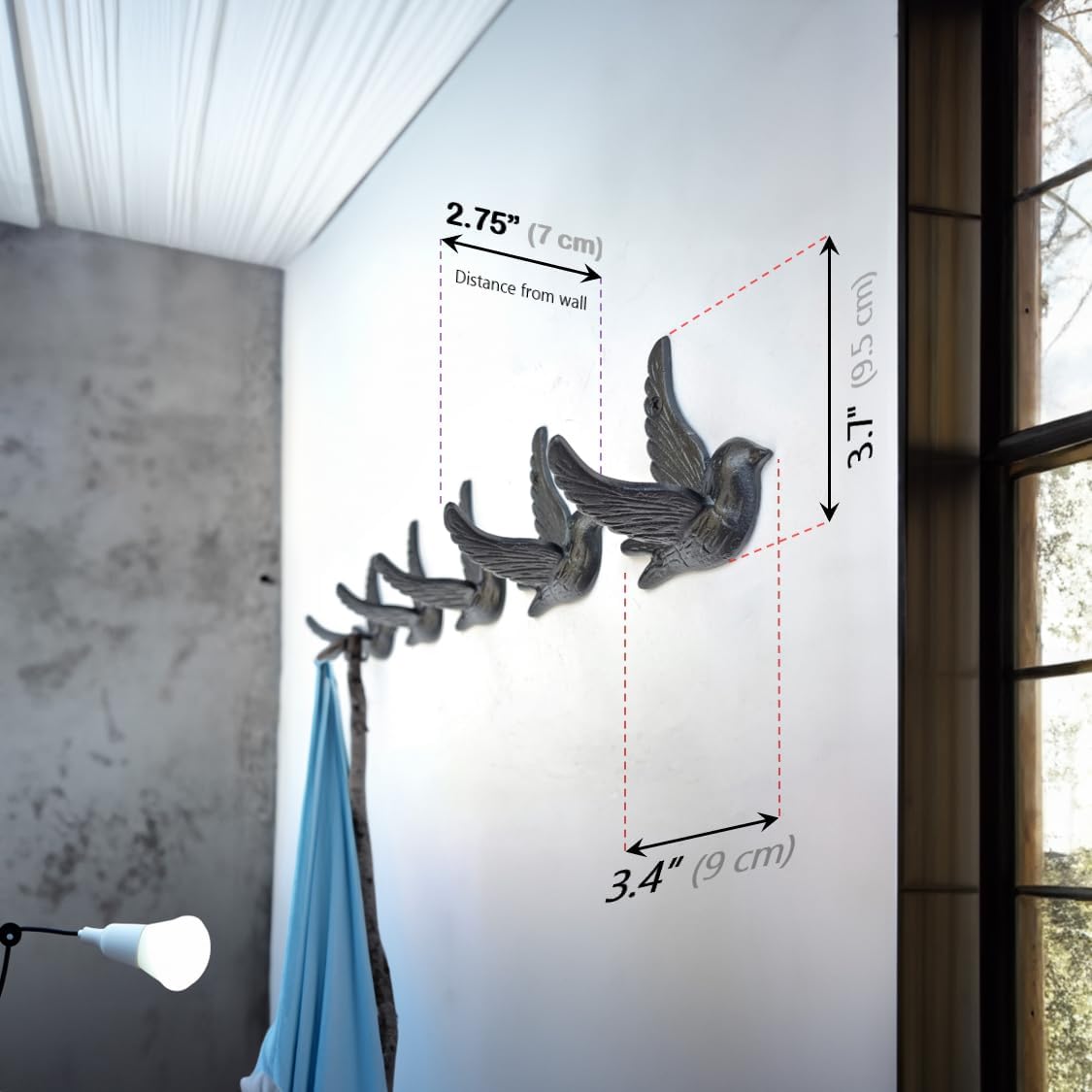 Ambipolar 5-Pack Bird Flying Style Coat Hooks, Vintage Black Hooks for Coats, Hats, and More