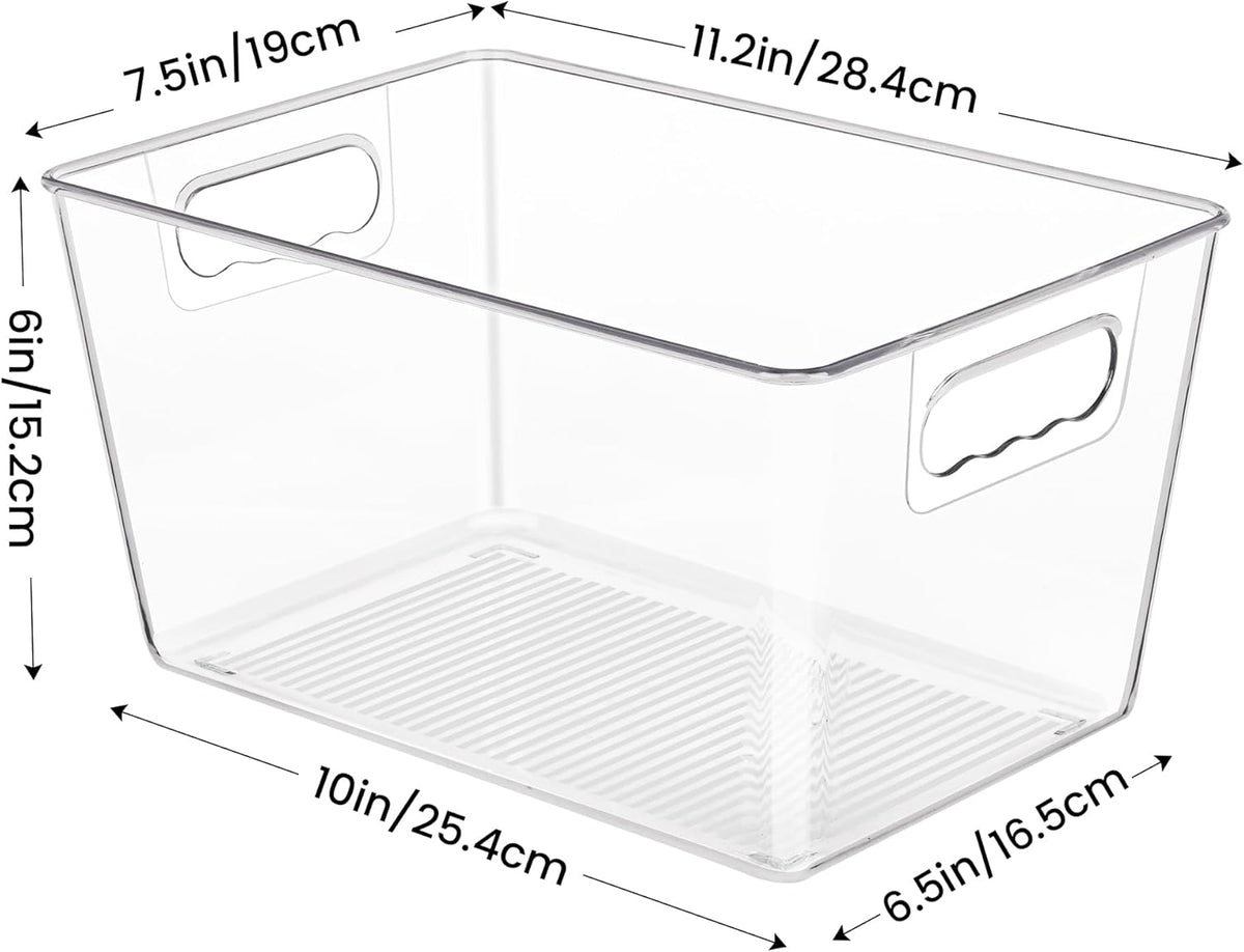 YIHONG Clear Plastic Storage Bins, 4 Pack Pantry Organizer Bins with Handle for Kitchen