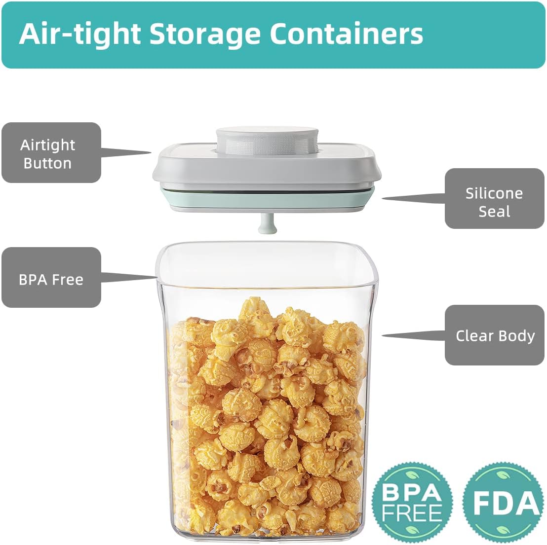 Ankou Airtight Container Set (1000ml 4 Pcs) Stackable One Press Openning Food Containers for Snacks