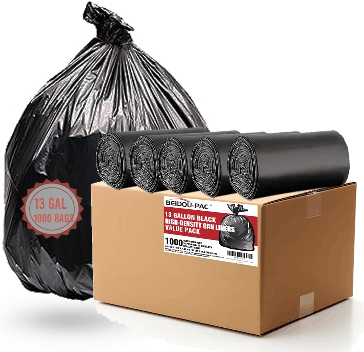 13 Gallon Trash Bags, 1000 Count Bulk Value Pack, Black Tall Kitchen Garbage bags, Multi-purpose