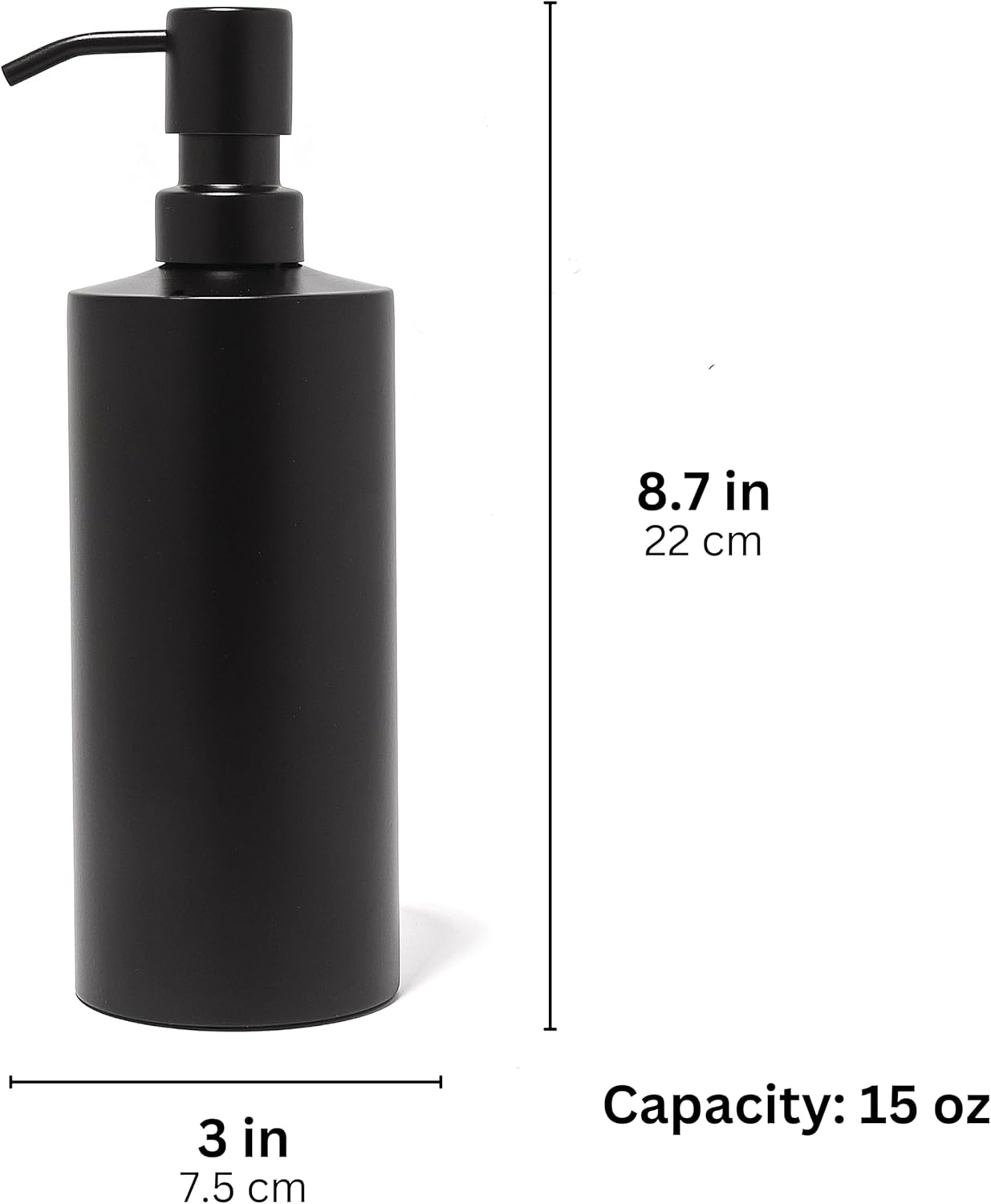 Black Soap Dispenser Stainless Steel for Bathroom and Kitchen Sink, 15oz Refillable Round Rustproof