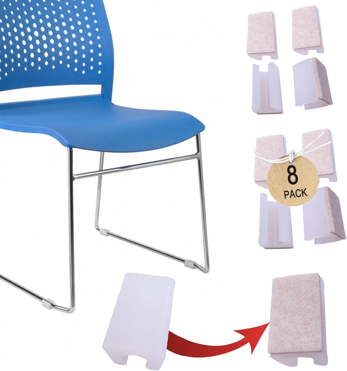 Rectangle U Shaped Chair Leg Tips Caps with Felt Pads,Furniture Feet Protector Slide Smoothly