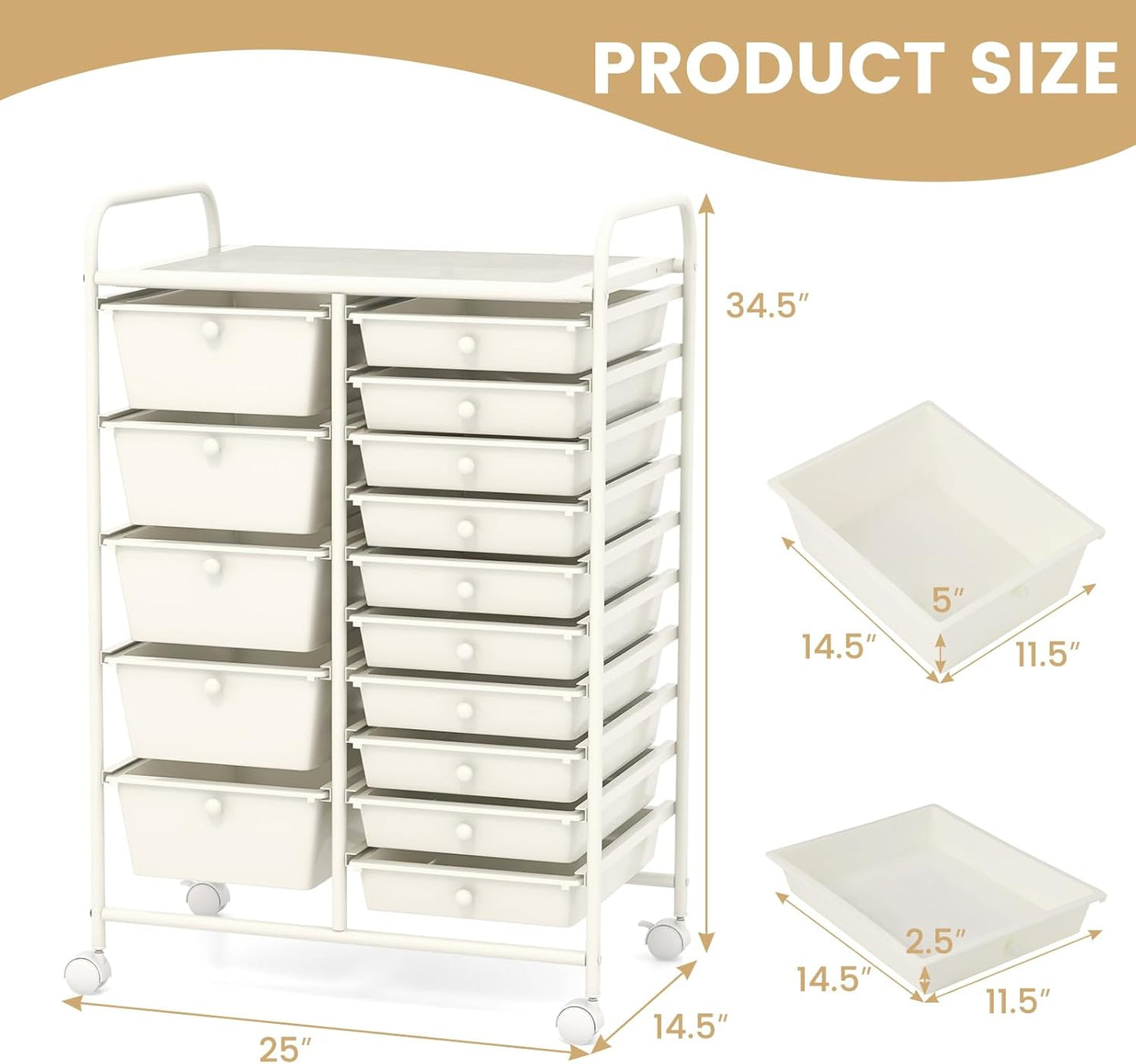 GOFLAME 15-Drawer Rolling Storage Cart, Multipurpose Movable Organizer Cart, Utility Cart for Home