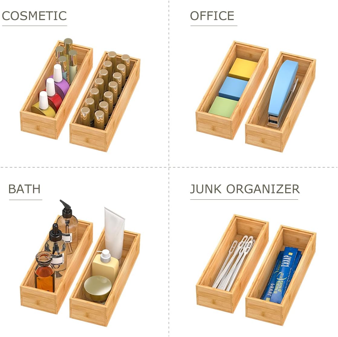Bamboo Kitchen Drawer Organizer,Stackable Silverware Tray Utensil Organizer Cutlery Holder for