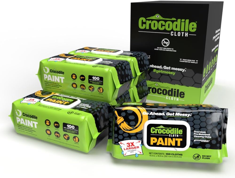 Crocodile Cloth Paint Cleaning Wipes, 600 Count (6 Packs of 100) – Extra-Large 15” x 10” Heavy-Duty