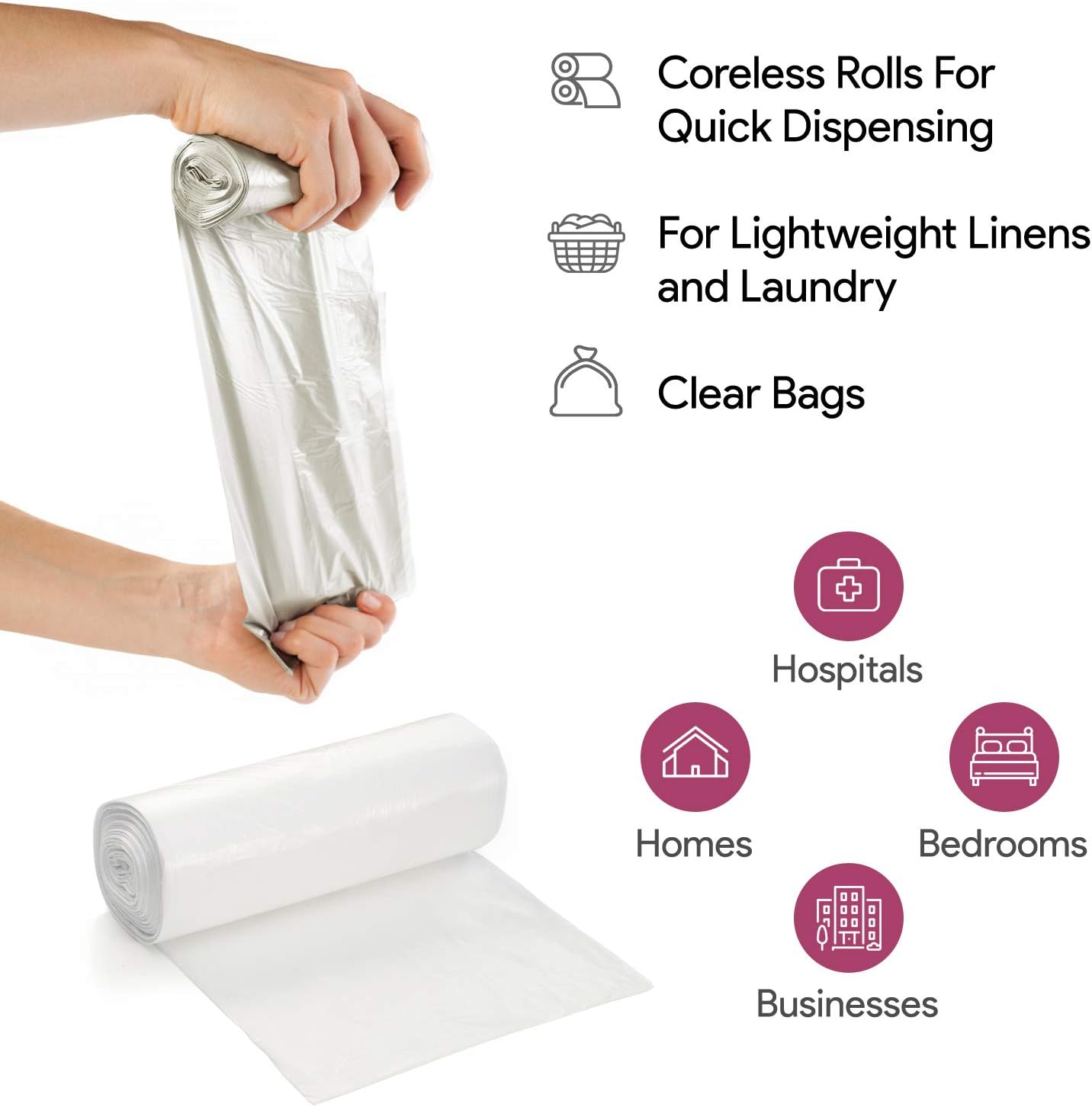 20-30 Gallon Clear Garbage Can Liners, 500 Count - Medium - Large Trash Can Liners - High Density