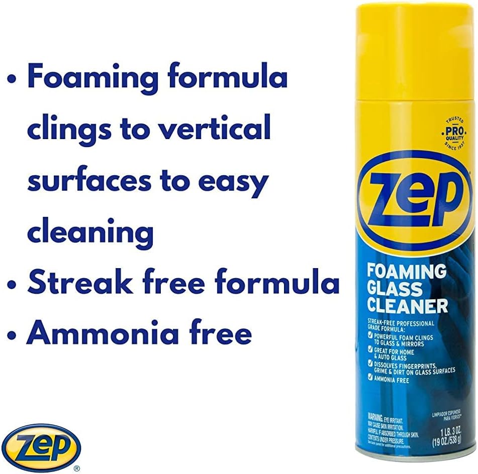 Zep Foaming Glass and Plexiglass Cleaner - 19 oz (Case of 4) ZUFGC19 - Foaming Formula Clings to