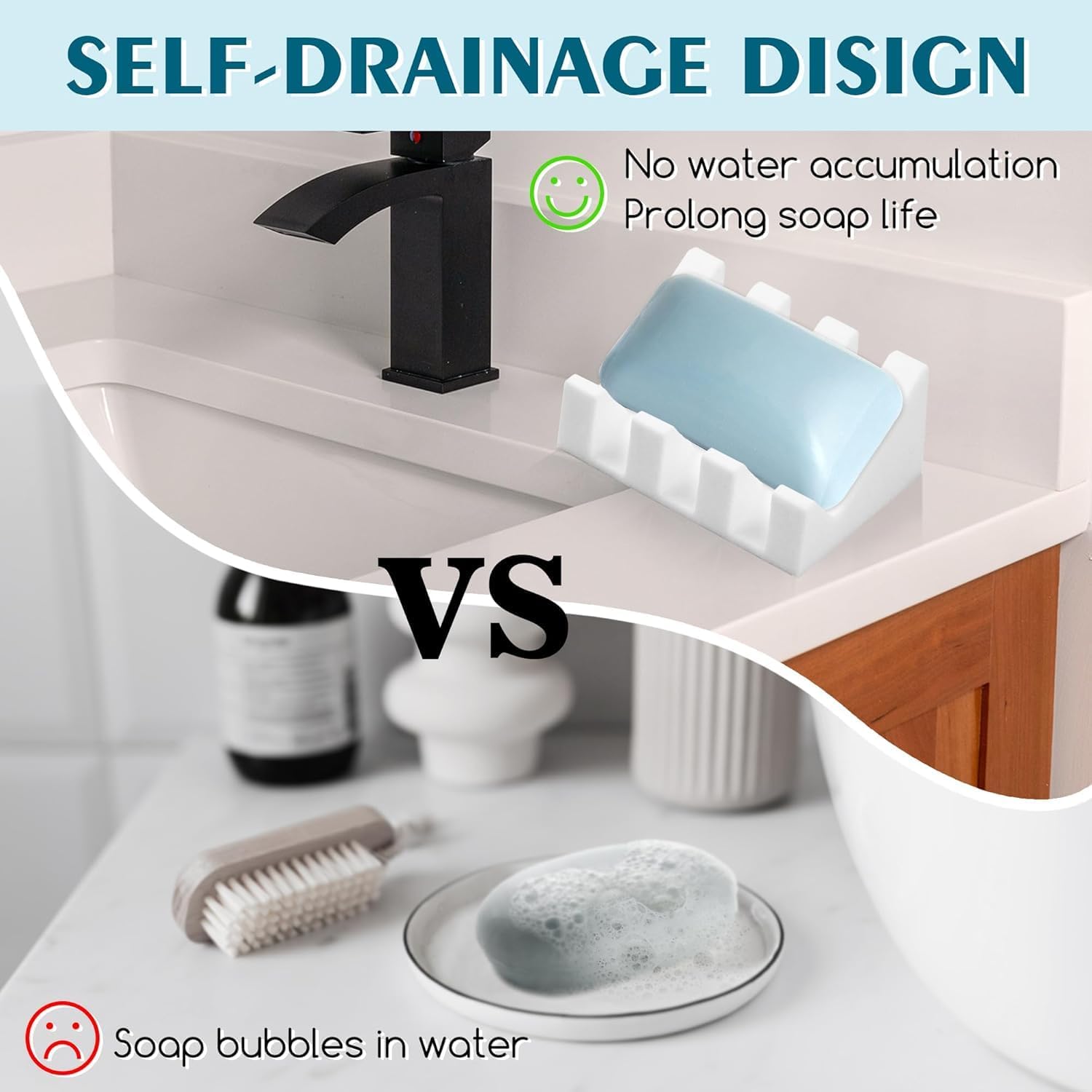 Silicone Soap Dish for Bar Soap Holder for Shower Bathroom Self Draining Waterfall Drying Tray Keep