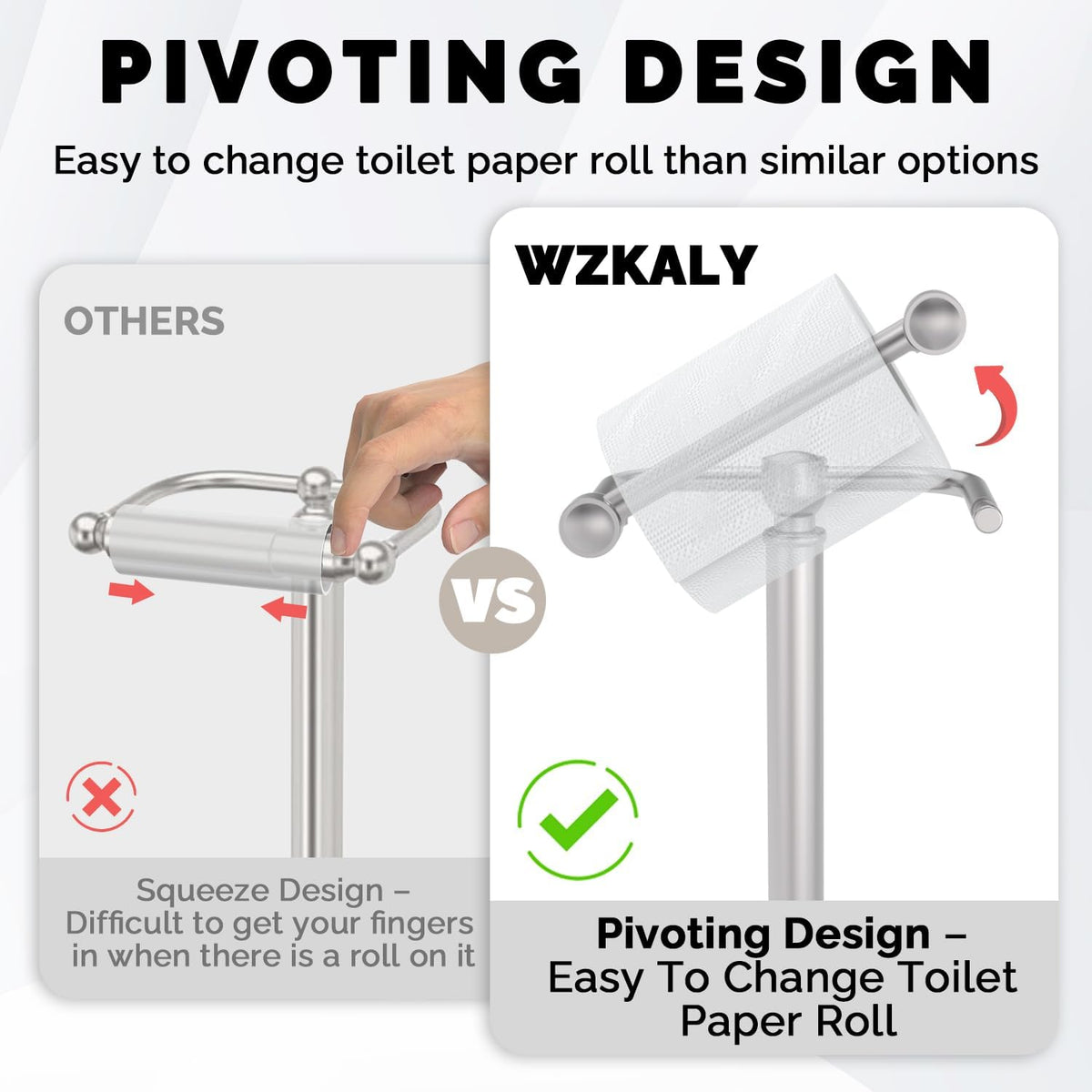 Toilet Paper Holder Stand, Brushed Nickel Toilet Paper Holder Free Standing, Post Pivoting Design &
