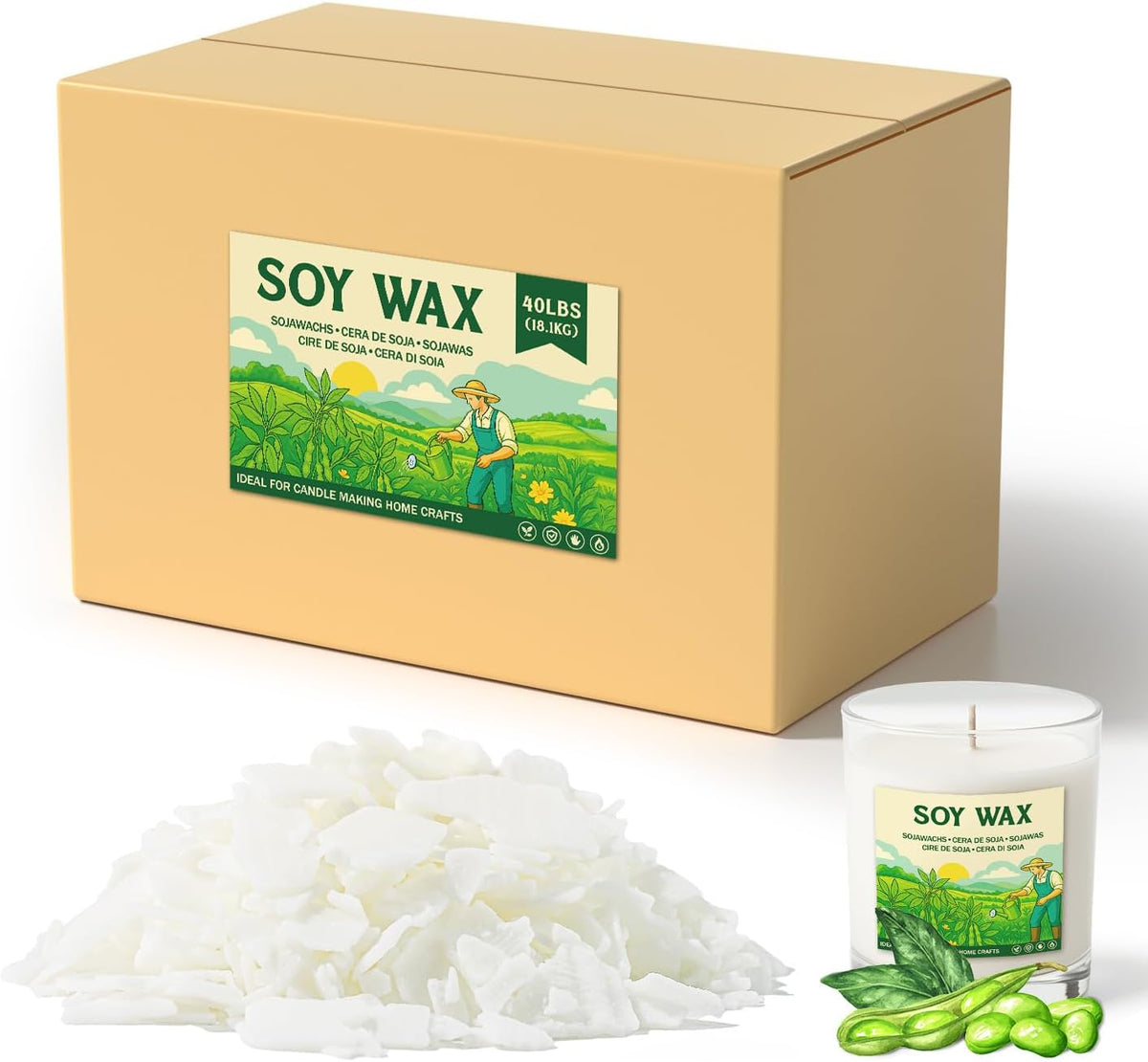NORVENCE Soy Wax for Candle Making, Natural Soy Wax Flakes 40lb, Premium Candle Wax for DIY Candle