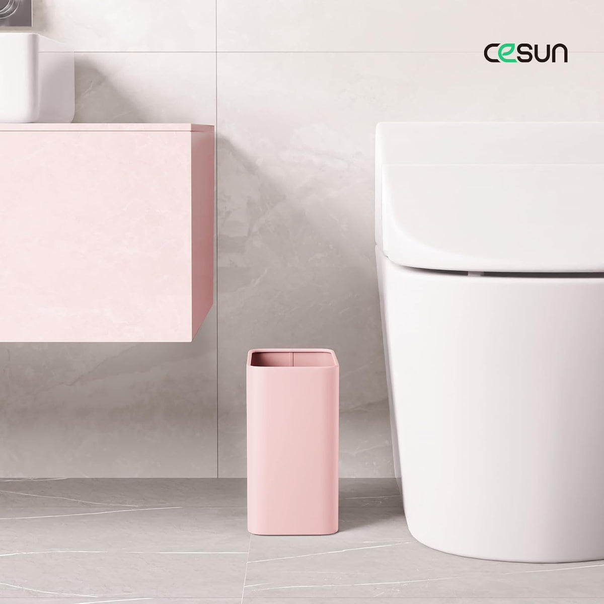 Cesun Pink Bathroom Trash Can 2.1 Gallon Wastebasket, Small Modern Metal Garbage Can Office Waste