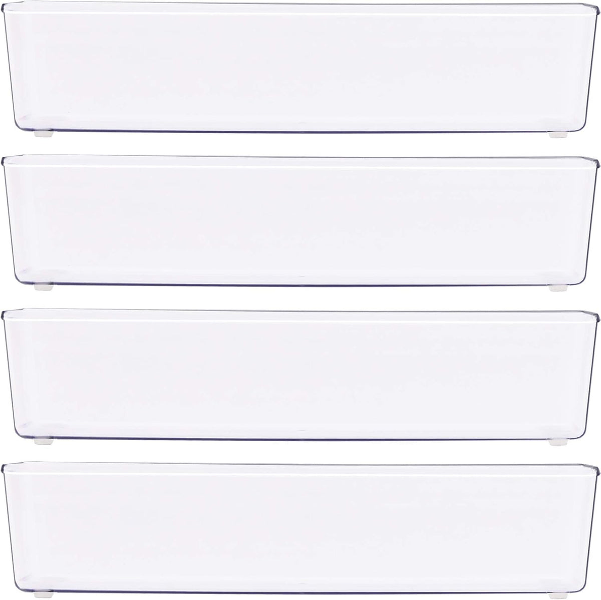 Simple Houseware Clear Drawer Organizer for Office Bin Desk Storage, 3.25"x 9.5", 4 Packs