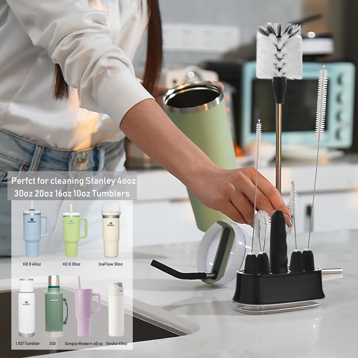 ALINK 5 Pack Water Bottle Brush Cleaning Set with Holder, Bottle Cleaner with Stand, Straw Nipple