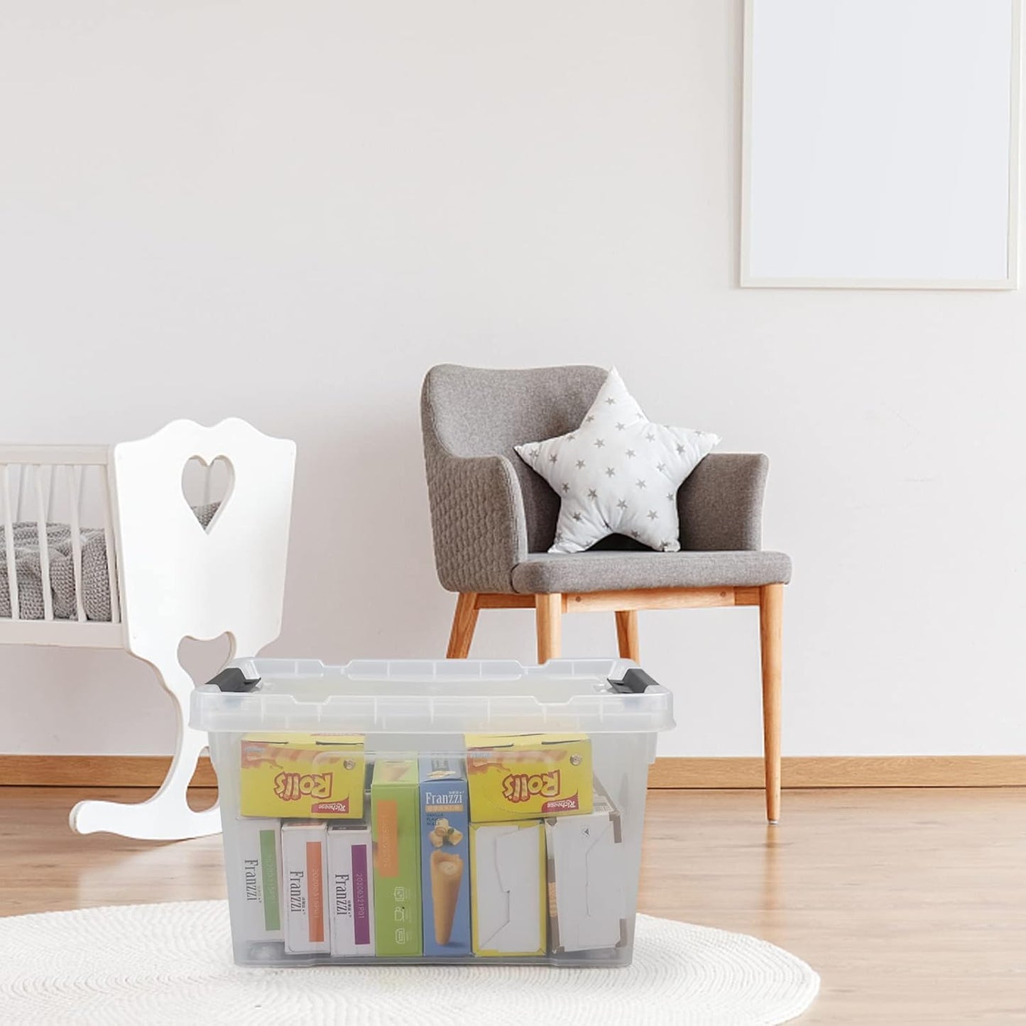 Pekky 22 Qt Clear Plastic Storage Bins with Lids and Wheels, 6 Packs Plastic Latching Container Box