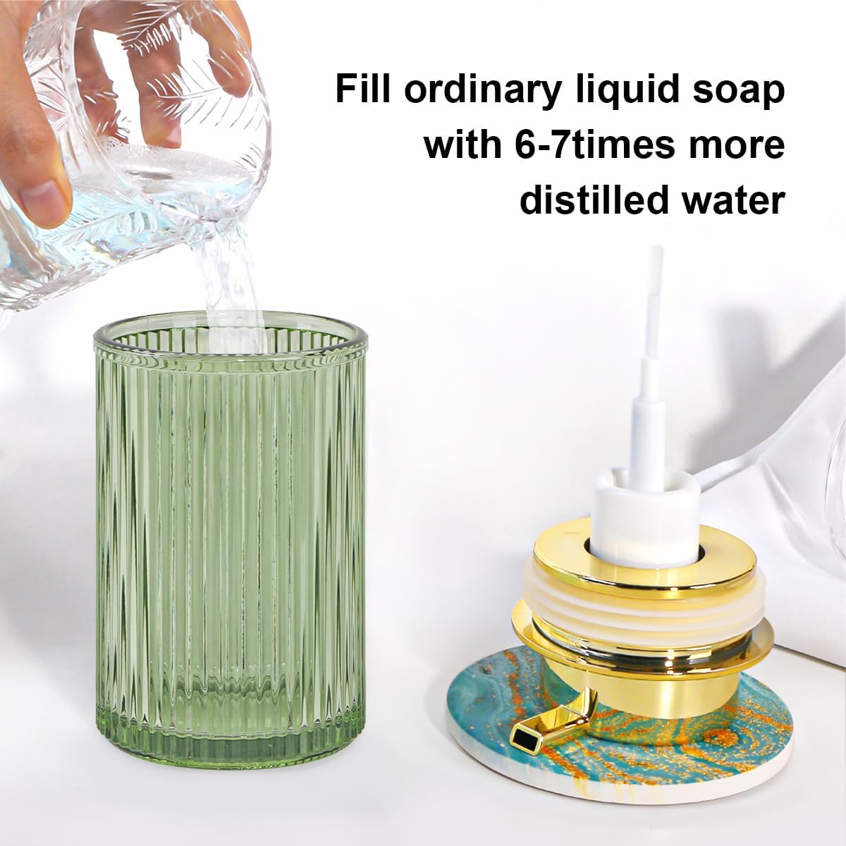 Green Foaming Soap Dispenser, Glass Foam Hand Soap Dispenser with Gold Pump, 12 Oz Bathroom