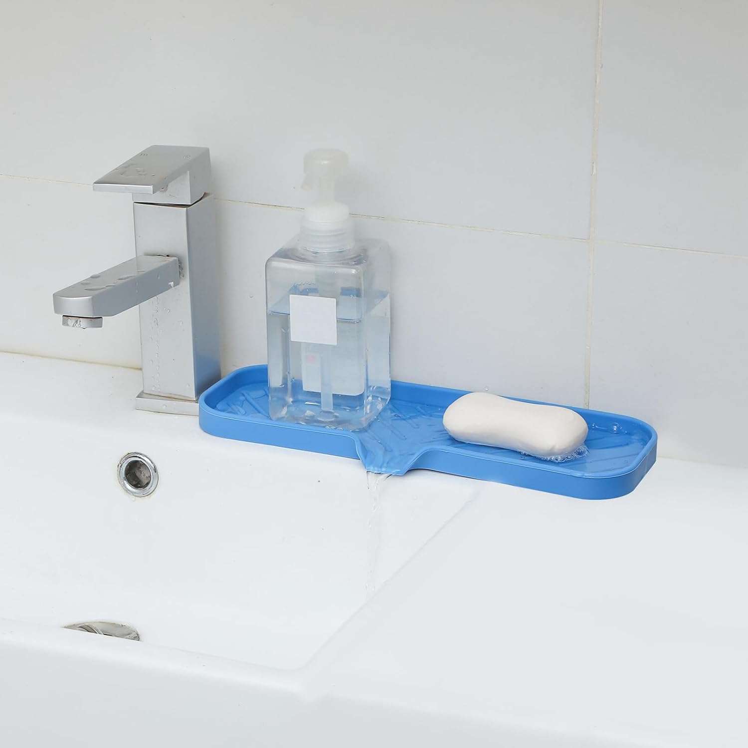 Silicone Bathroom Soap Dishes with Drain Spout-Bathroom and Kitchen Sink Organizer,Sponge