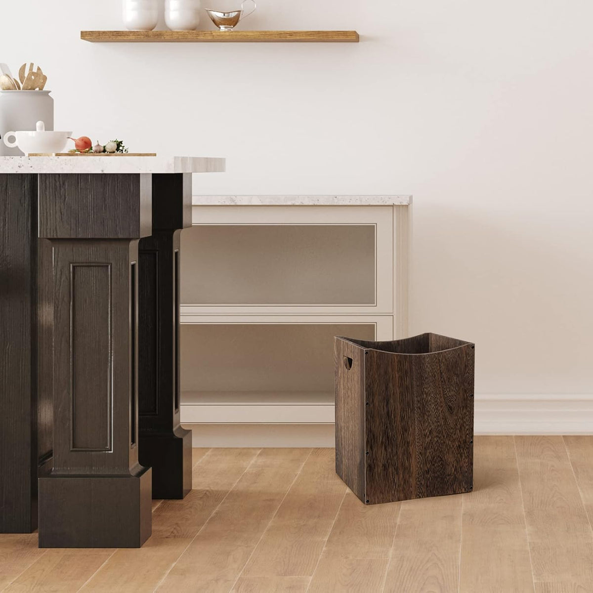 smusei Wood Trash Can 9.5 Gallon Waste Basket Bin Rustic Farmhouse Large Kitchen Garbage Can for