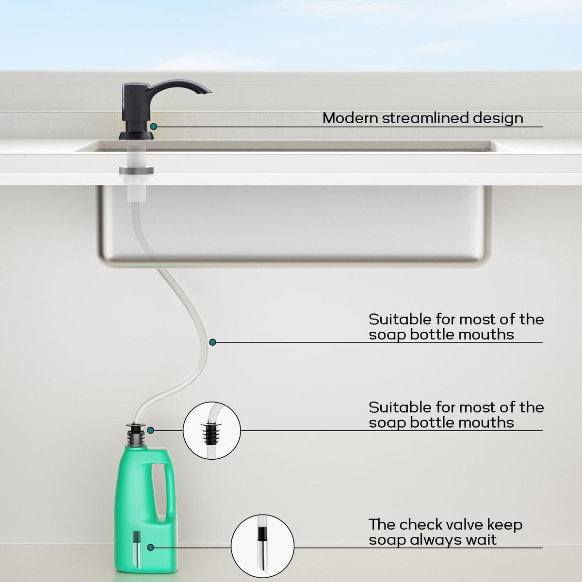 SAMODRA Built-in Kitchen Sink Soap Dispenser with Extension Tube Kit - Oil-Rubbed Bronze Finish