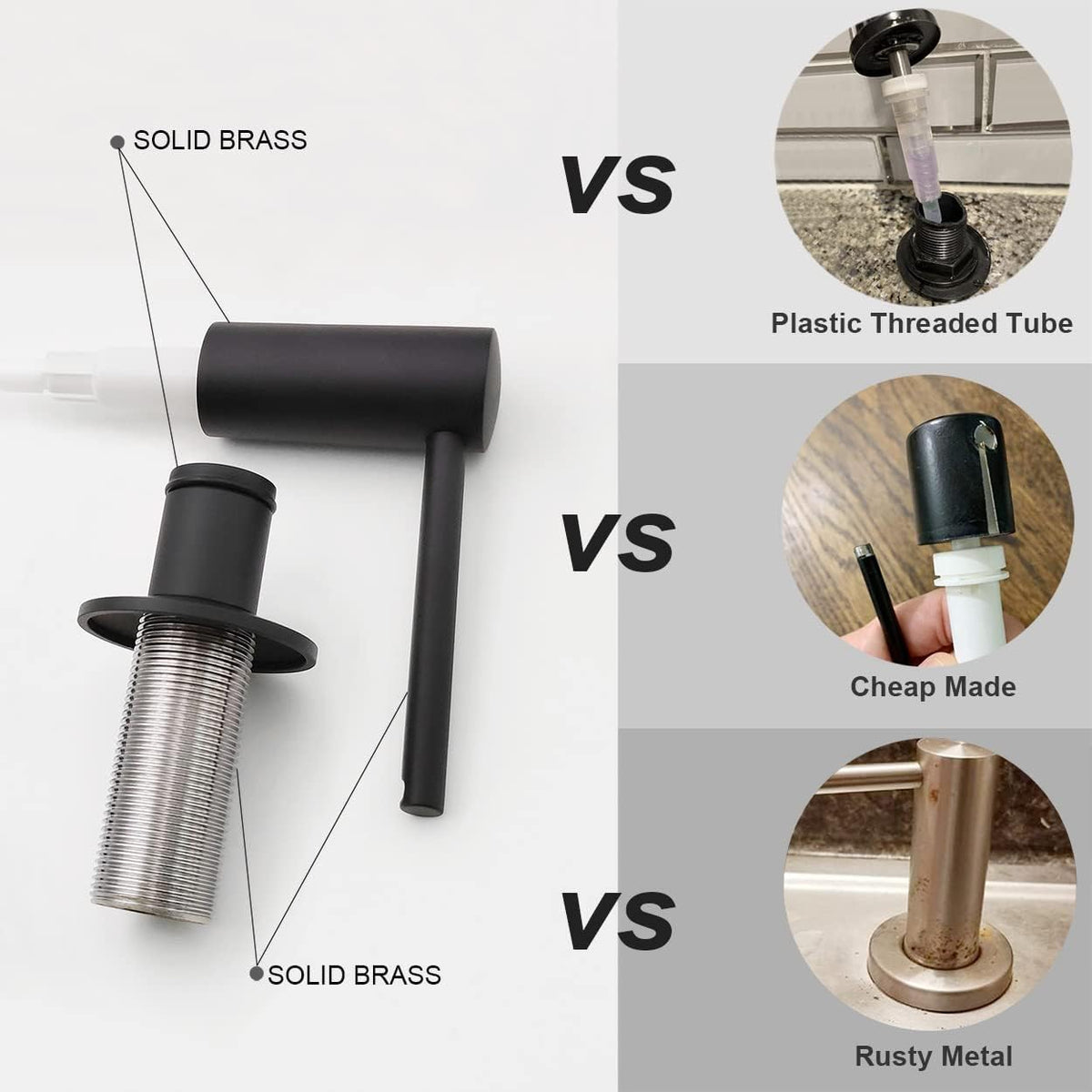 Matte Black Built in Dish Soap Dispenser for Kitchen Sink, Under Counter Brass Pump Head Hand Soap