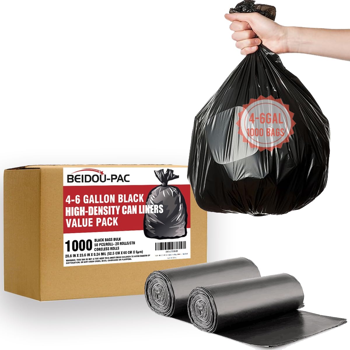 4-6 Gallon Trash Bags, 1000 Count Bulk Value Pack Black Garbage bags, Multi-purpose Trash Can Bin