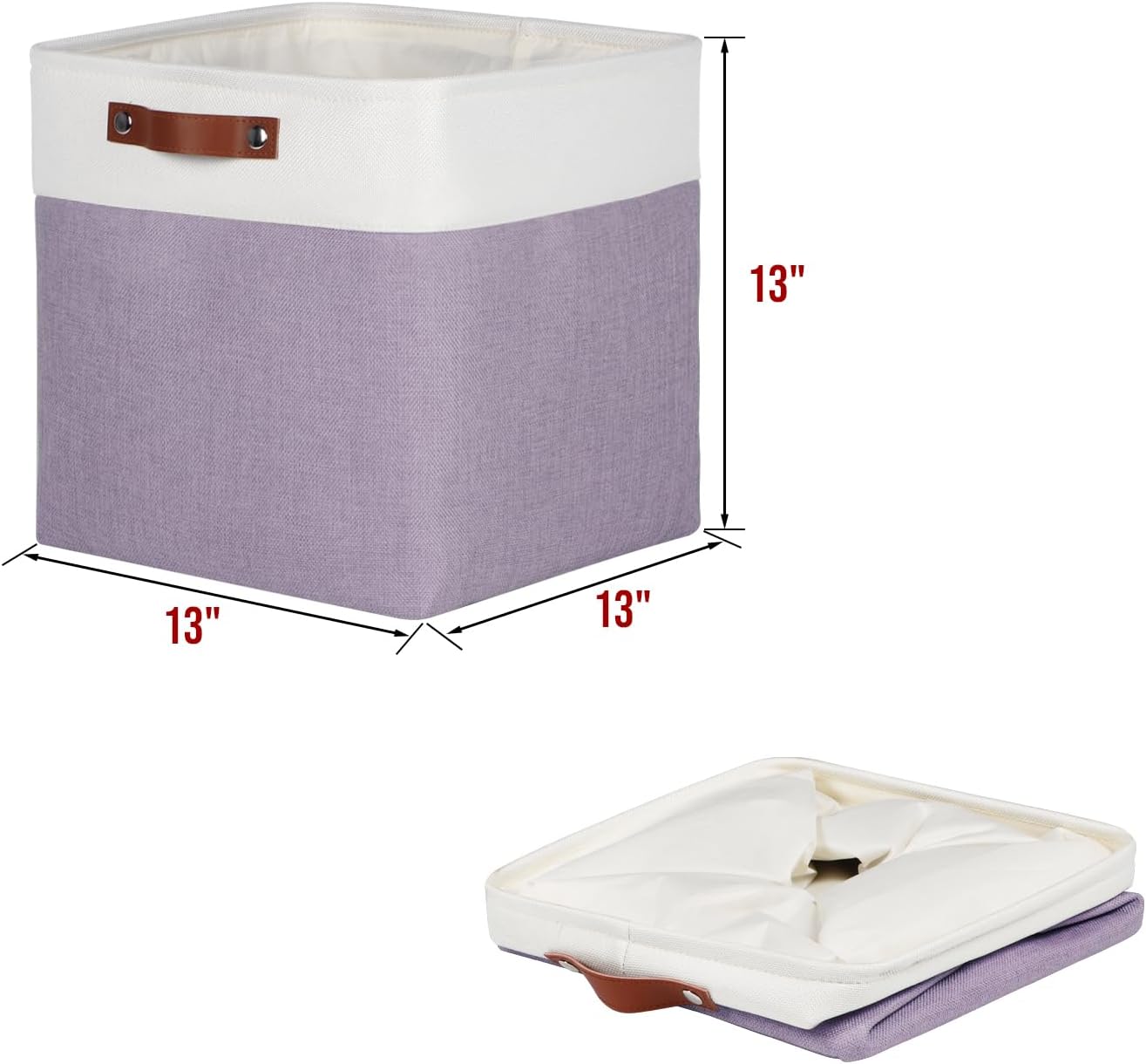 Univivi 13 x 13 x13 Cube Storage Baskets Storage Bins with Hard Bottom|PU Handles for