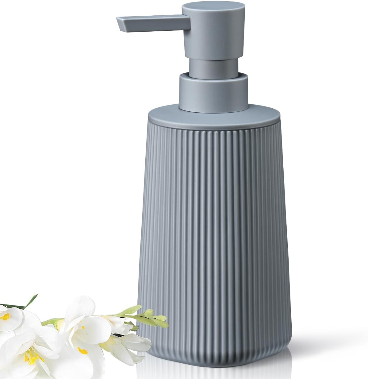 Gray Hand Soap Dispenser with No Rust Pump for Bathroom and Kitchen Countertops Refillable Striped