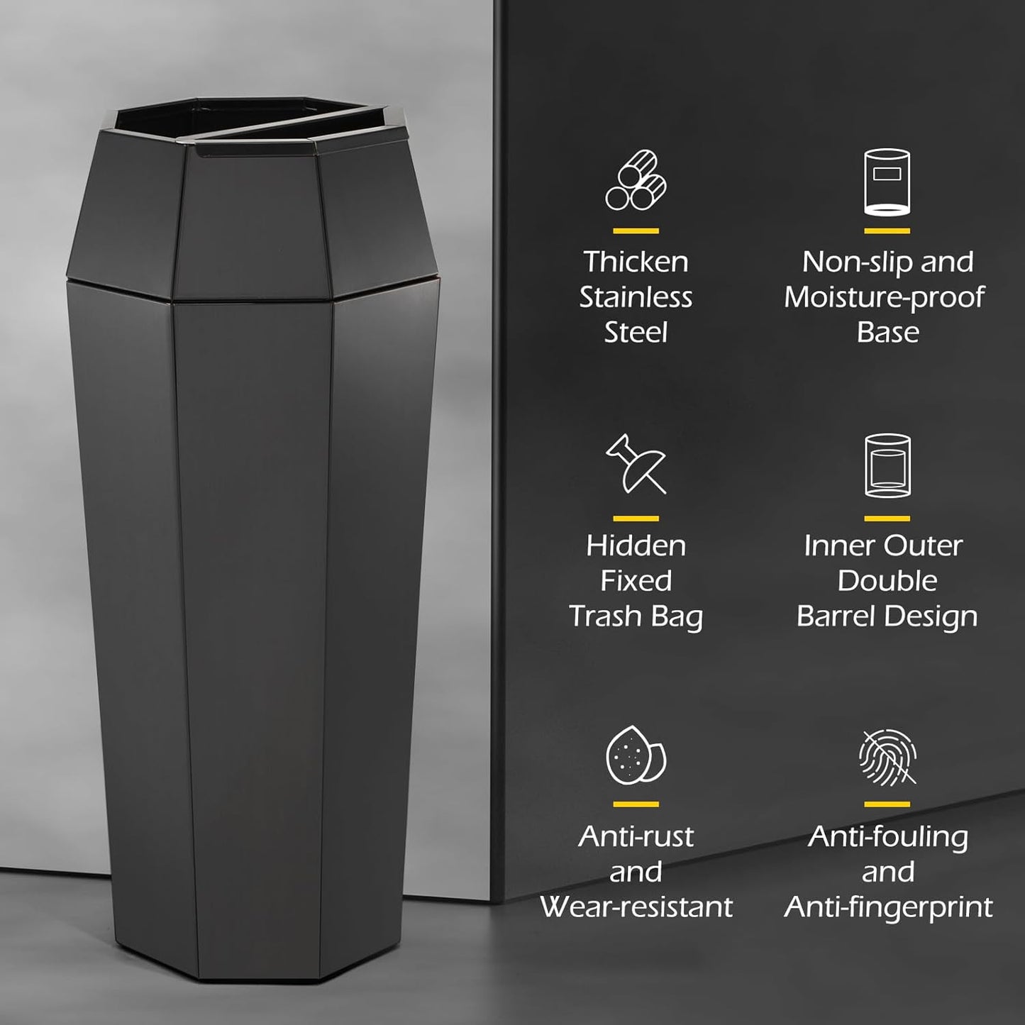 Dyna-Living Commercial Heavy-Duty Trash Cans Outdoor Garbage Can with Lid Large Trash Cans with