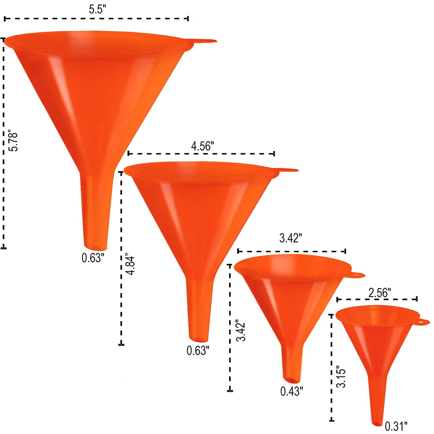 Oil Funnel Set (Orange, 4-Pack) – Plastic Funnels for Automotive Use – Funnels for Kitchen Use
