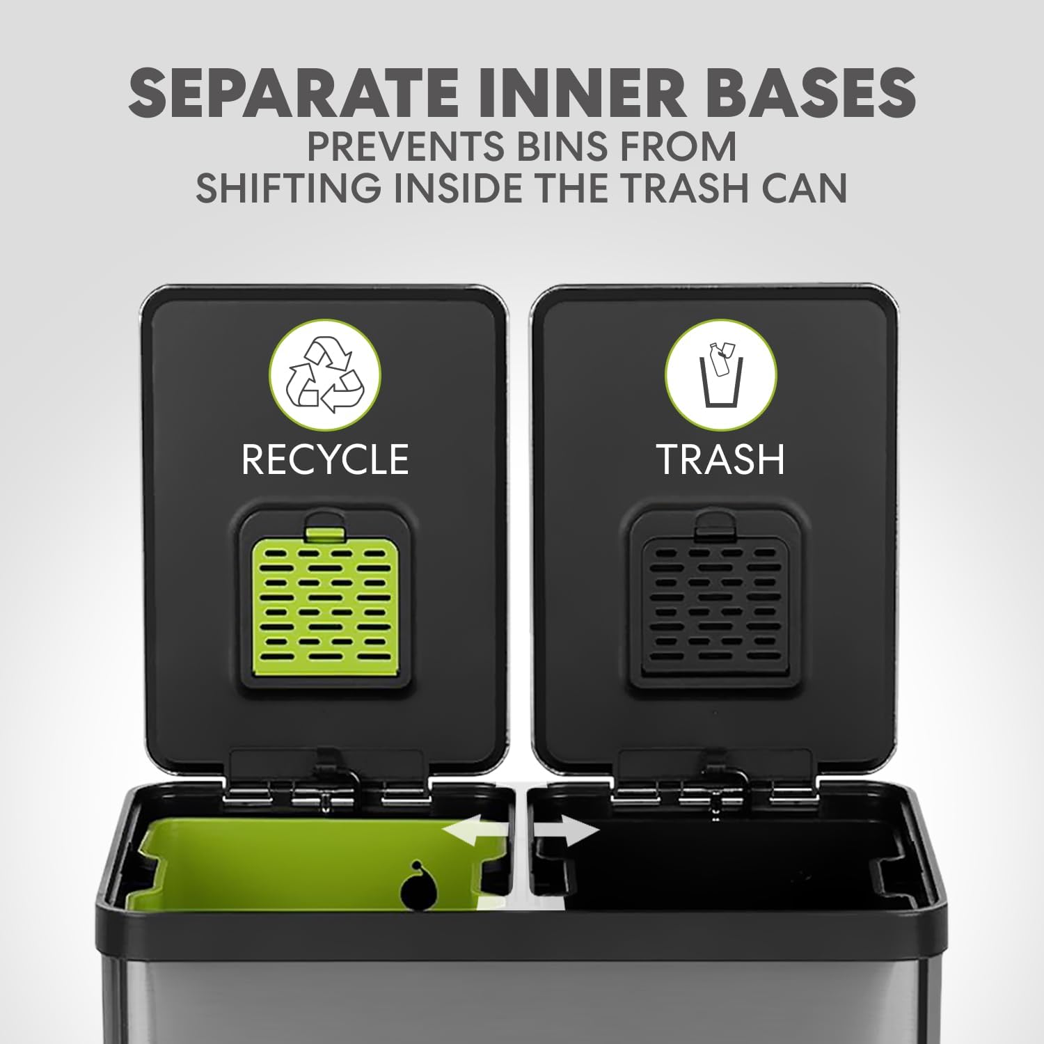 SIMPLI-MAGIC 16 Gallon (60L) Elegant Black Step Trash Can – Dual Compartment Kitchen Garbage Can