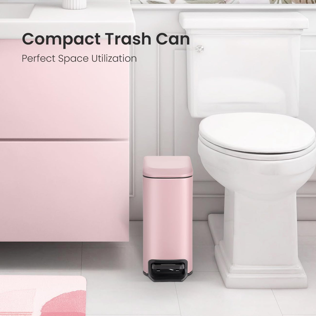 Cesun Small Bathroom Trash Can with Lid Soft Close, Step Pedal, 6 Liter / 1.6 Gallon Stainless