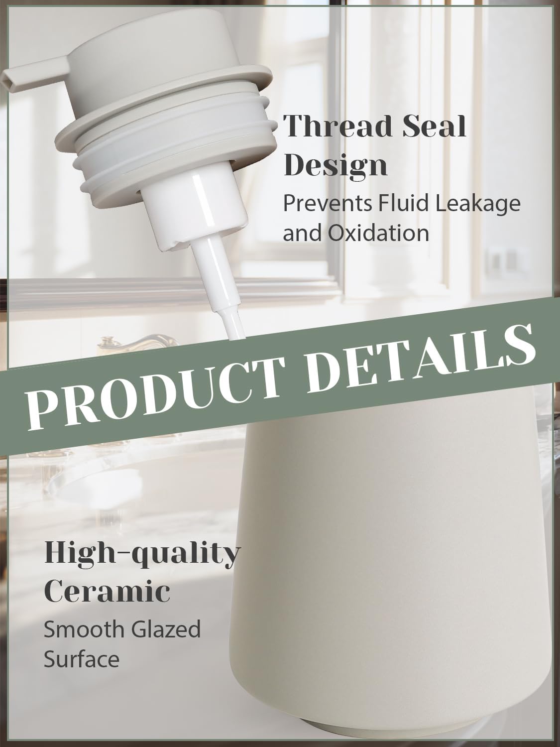 INGOFIN Ceramic Foaming Soap Dispenser -14 oz Foam Hand Soap Dispenser Bathroom, Modern Refillable