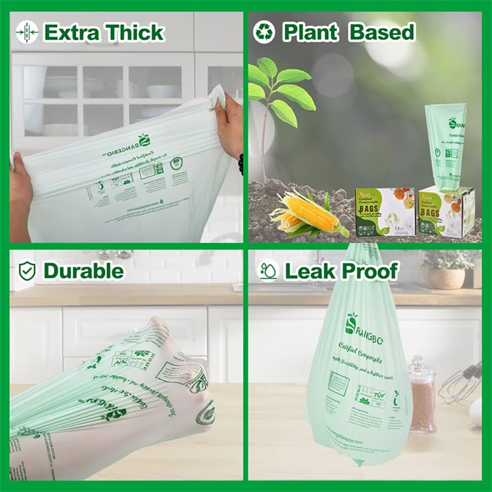 100% Certified Home Compostable Trash Bags, 55 Gallon, 60 Count, 1.5 Mils Extra Thick 38 x 58