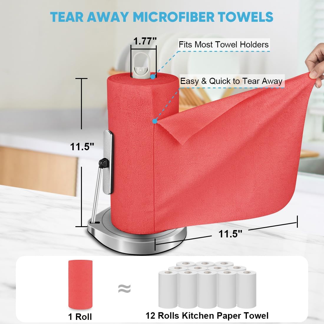 AIDEA Microfiber Cleaning Cloth Roll, 75PK Red, Reusable Paper Towels Tear Away Cloth, Microfiber