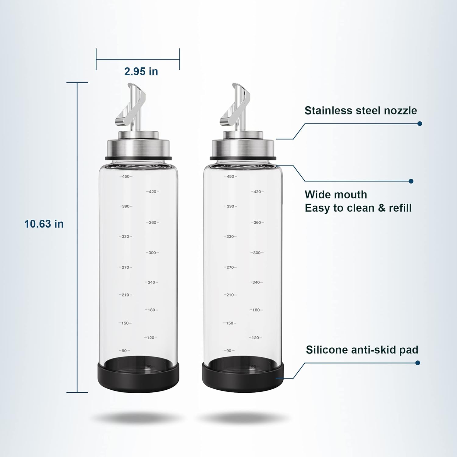 Suli Glass Olive Oil Dispenser Bottle -2 Pack17oz Oil and Vinegar Cruet Set with Steel Spouts and