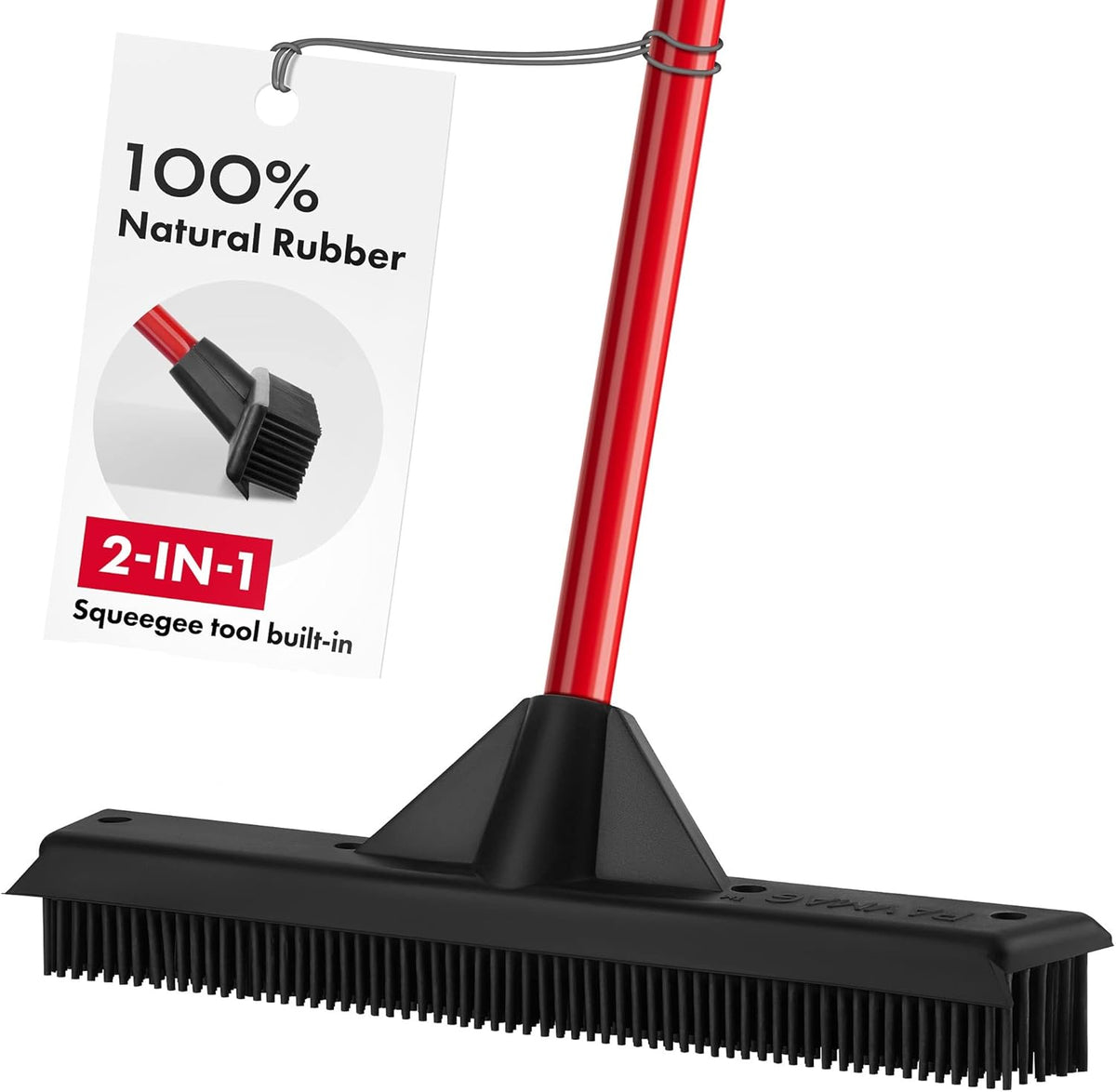 Pet Hair Remover Rubber Broom with Built in Squeegee - Carpet Rake for Pet Hair Removal on Hardwood