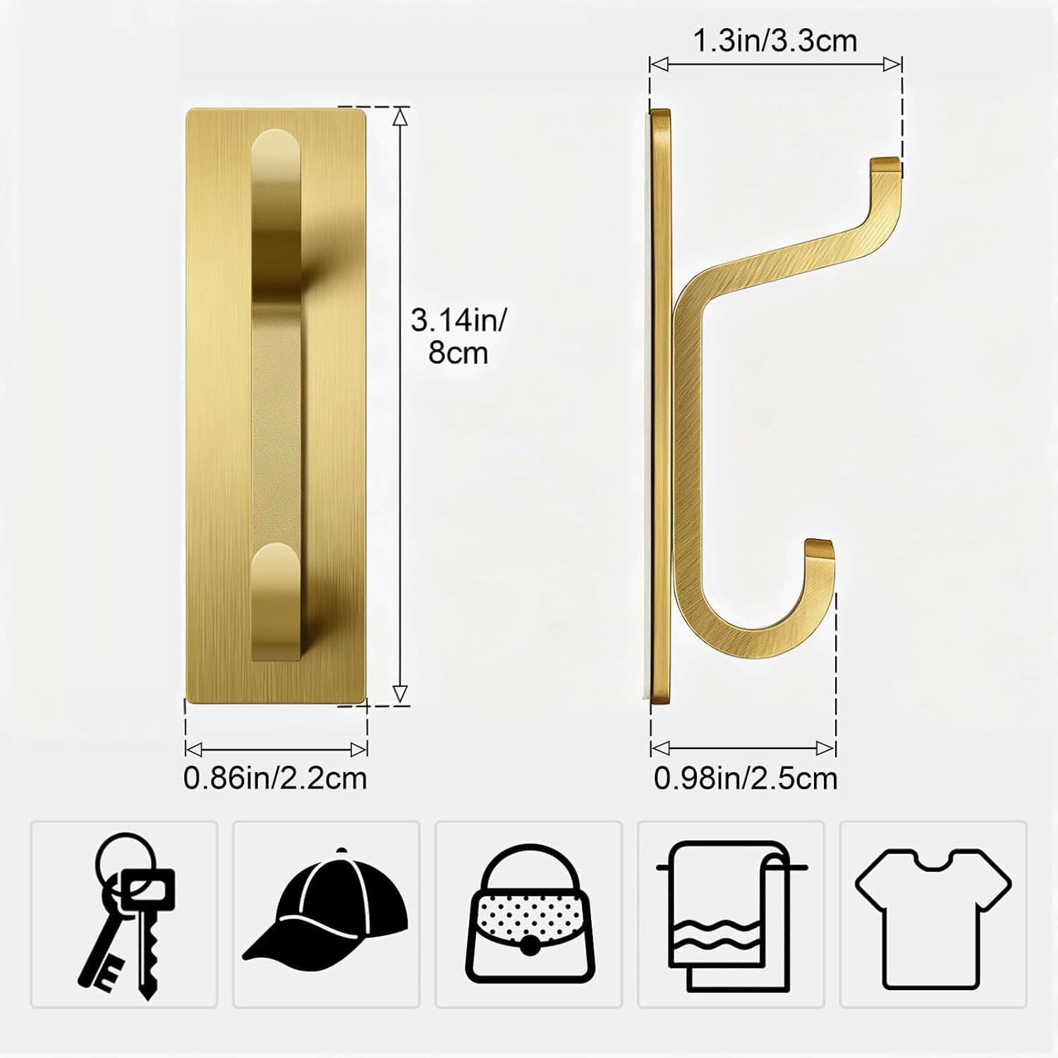 pickpiff Self Adhesive Hooks, Extra Sticky 10LB (Max), Heavy Duty Stainless, Stick On Wall and Door