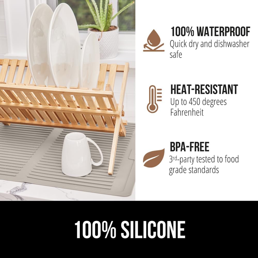 GORILLA GRIP 100% BPA-Free Patented Silicone Dish Drying Mat for Kitchen Counter, 18x24 Inch, Water