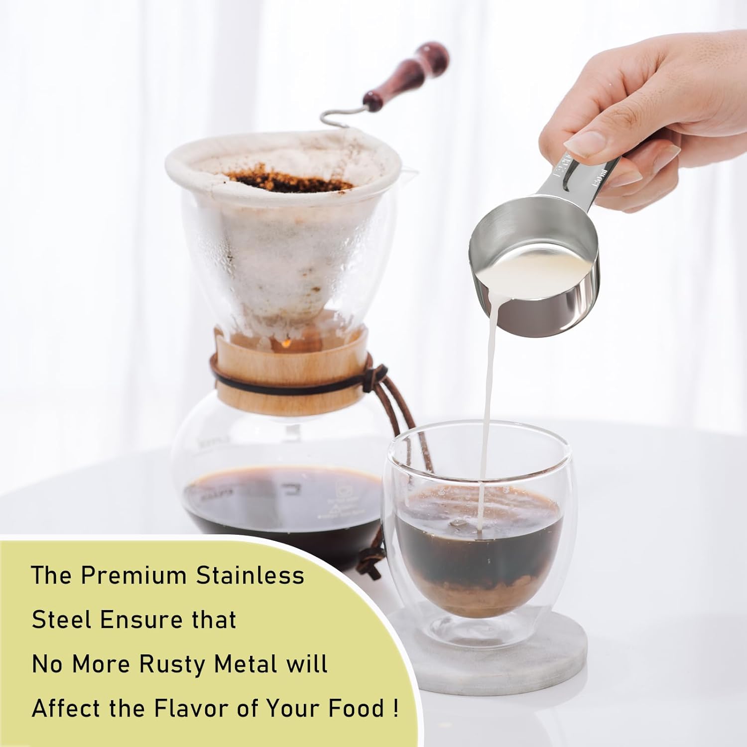 4PCS 1/2Cup (120ml, 4oz) Single Measuring Cup, Stainless Steel Measure Scoop, Metric and US