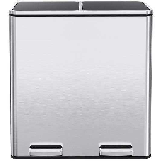 AthLike 60L(16 Gal) Dual Trash Can, Stainless Steel Kitchen Garbage Can, Double Compartment
