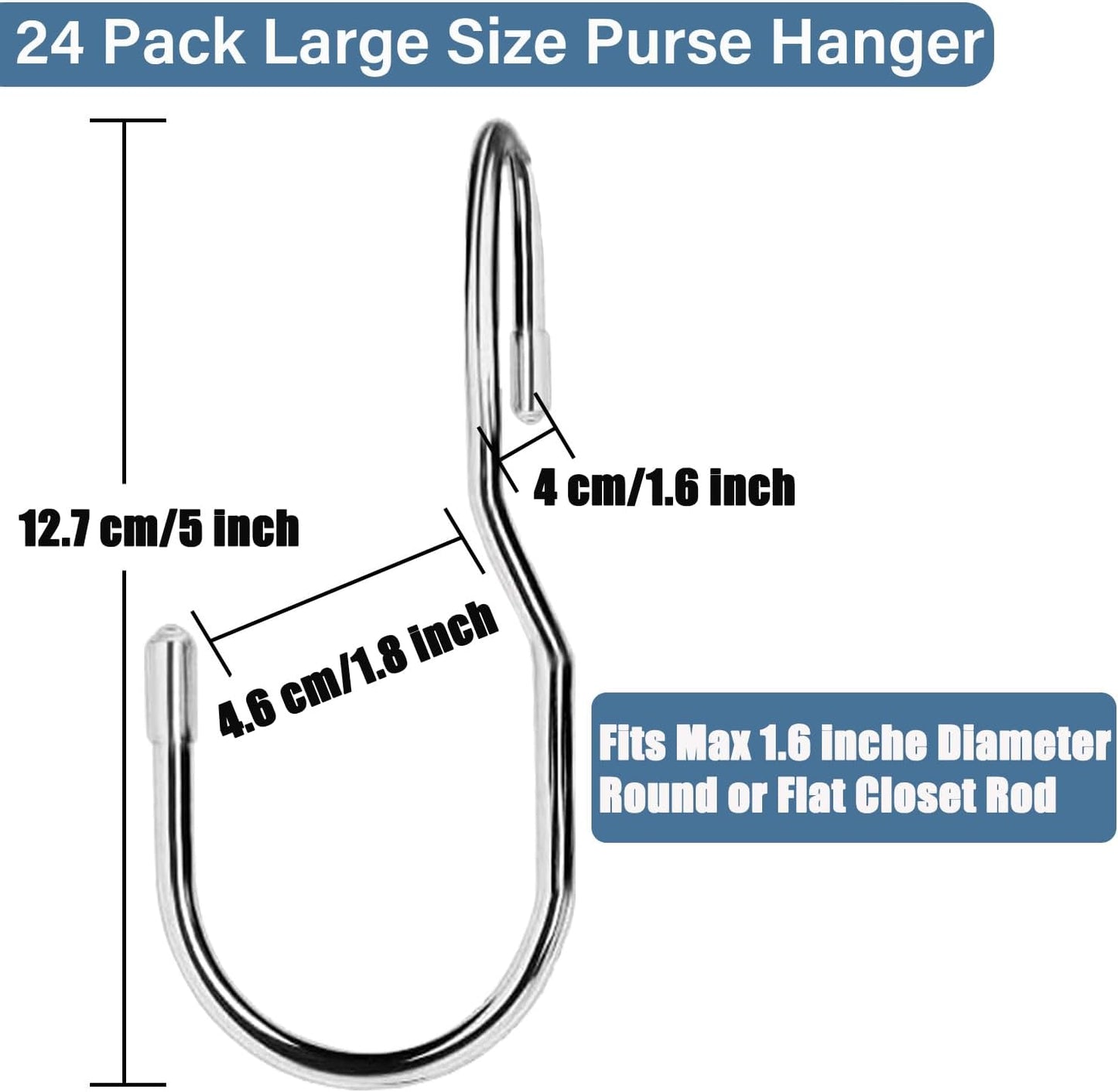 24-Pack Purse Hangers for Closet, Large 5-inch Twist Design Hooks for Bags, Purses, Handbags