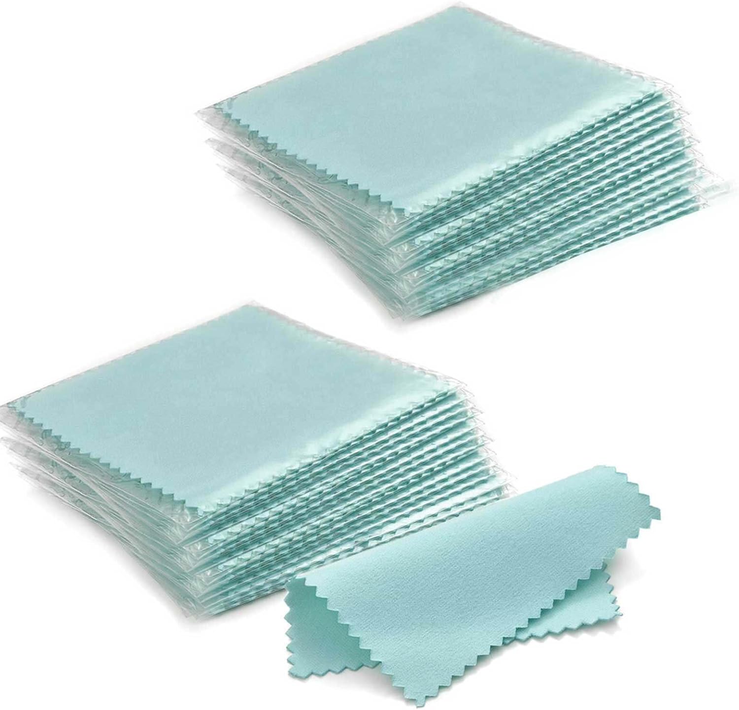 SEVENWELL 100pcs Jewelry Cleaning Cloth Turquoise Polishing Cloth for Sterling Silver Gold Platinum